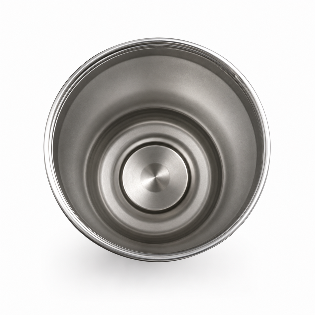 Stainless steel insulated tumbler interior with sleek, reflective finish and concentric circles